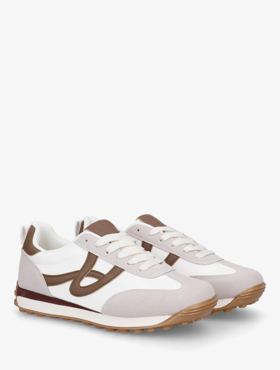 Sneakers van imitatieleer met contrasterende details - Wit - Image 4