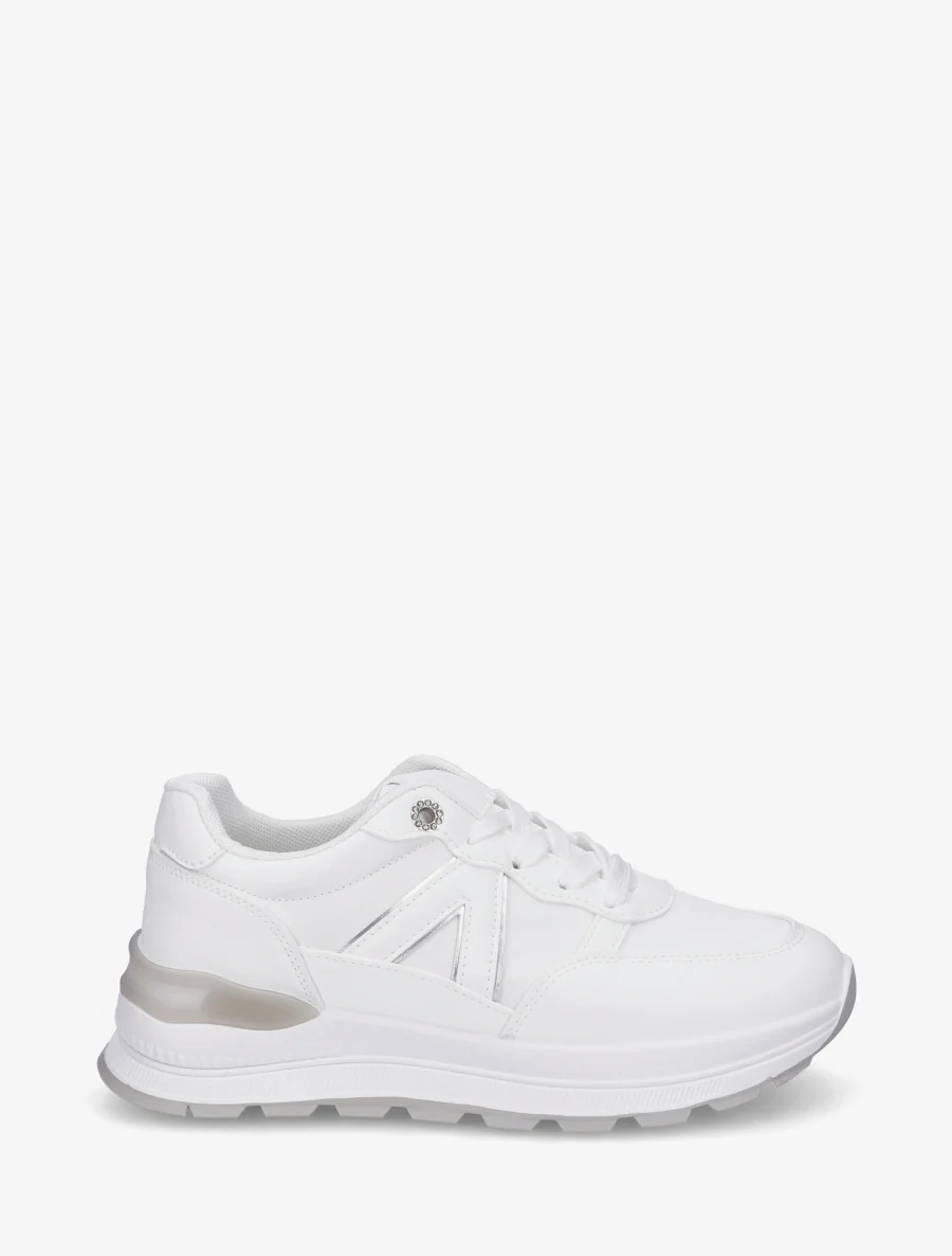 Sneakers van imitatieleer met contrasterende strepen - Wit