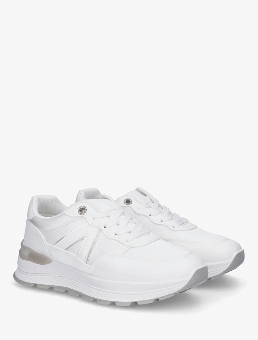 Sneakers van imitatieleer met contrasterende strepen - Wit - Image 4