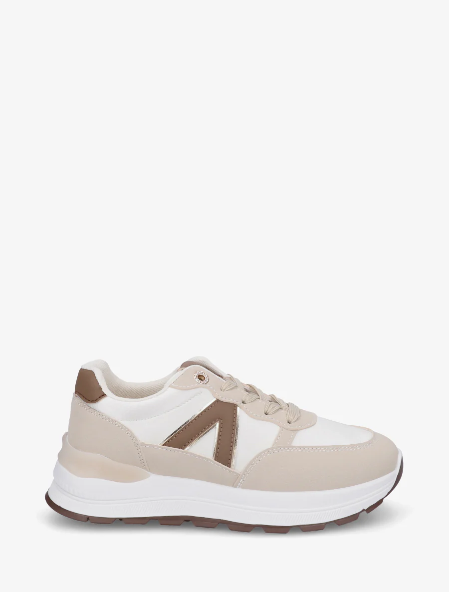 Sneakers van imitatieleer met contrasterende strepen - Beige