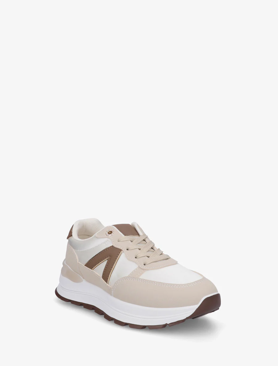 Sneakers van imitatieleer met contrasterende strepen - Beige - Image 2