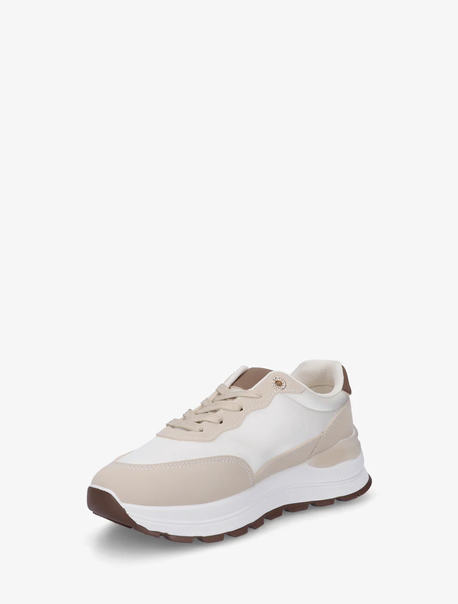 Sneakers van imitatieleer met contrasterende strepen - Beige - Image 3