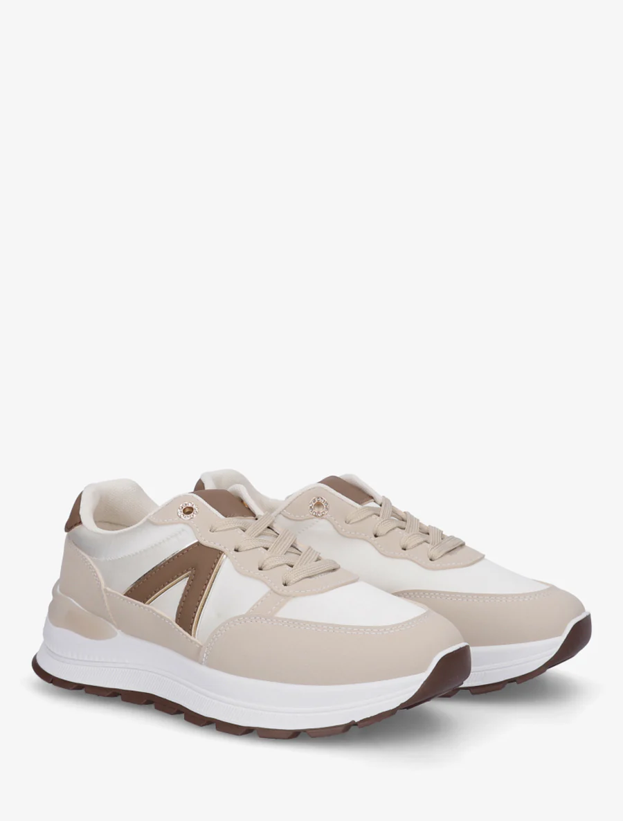 Sneakers van imitatieleer met contrasterende strepen - Beige - Image 4