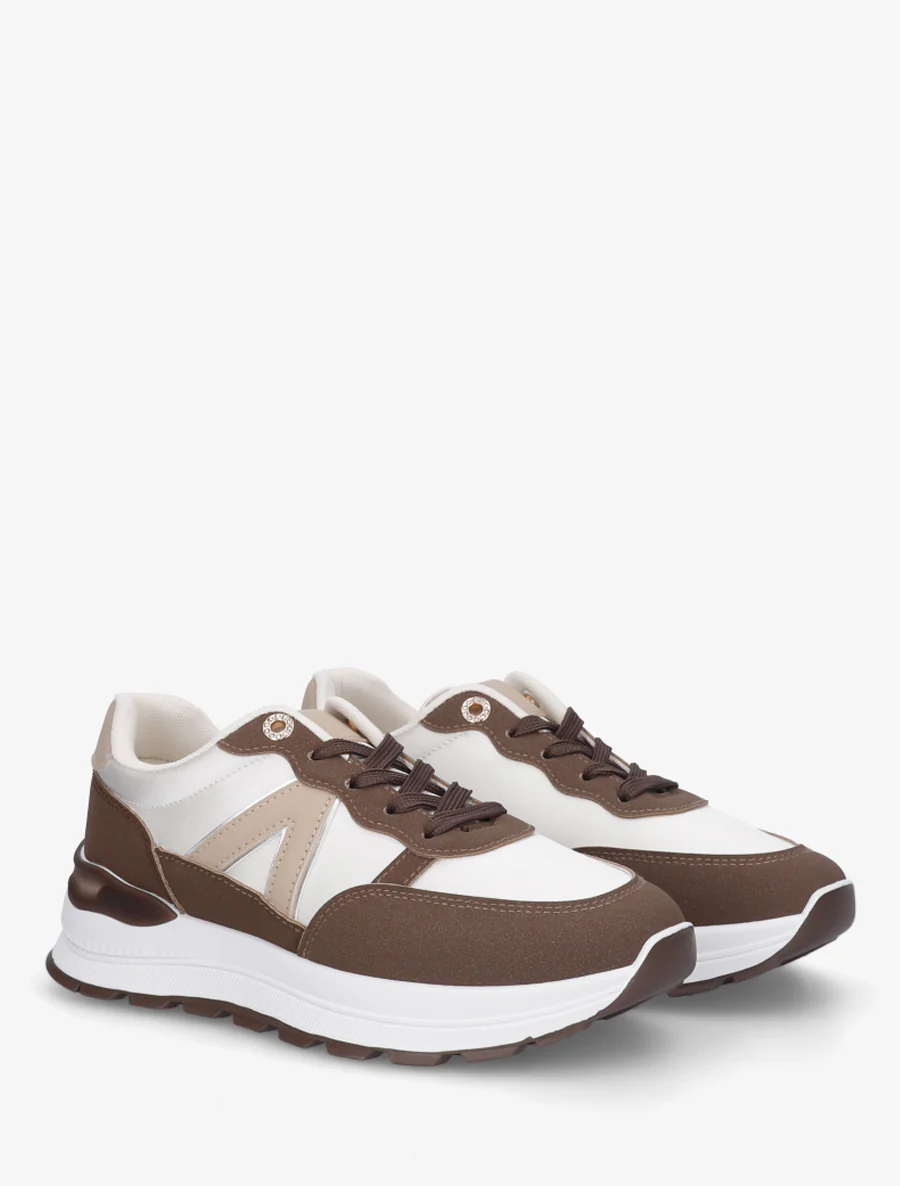 Sneakers van imitatieleer met contrasterende strepen - Bruin - Image 4