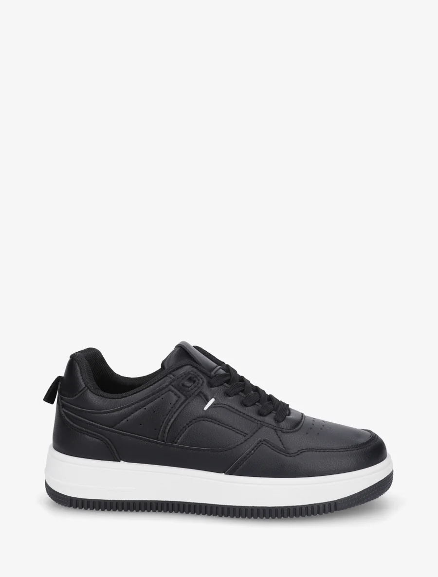 Sneakers van imitatieleer met dikke zool - Zwart