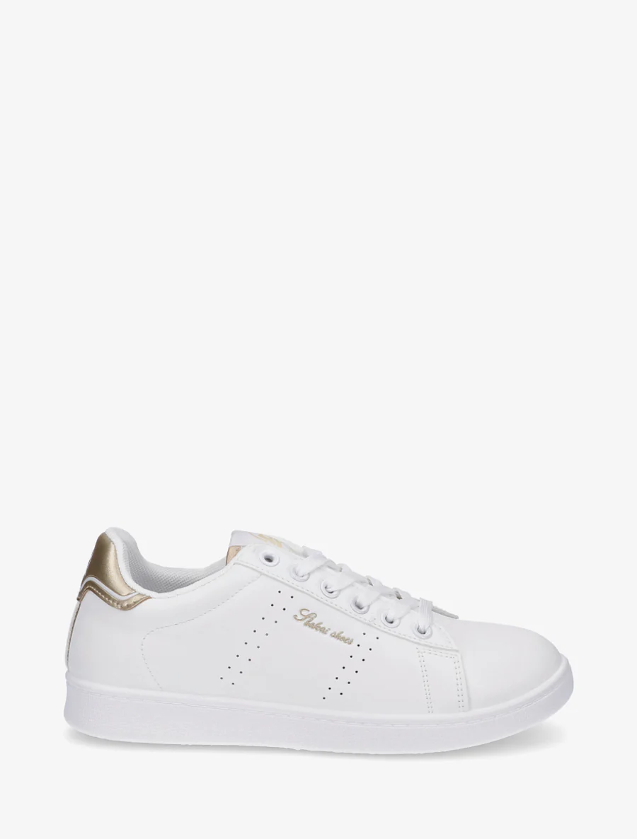 Sneakers van imitatieleer met geborduurde inscriptie - Goud