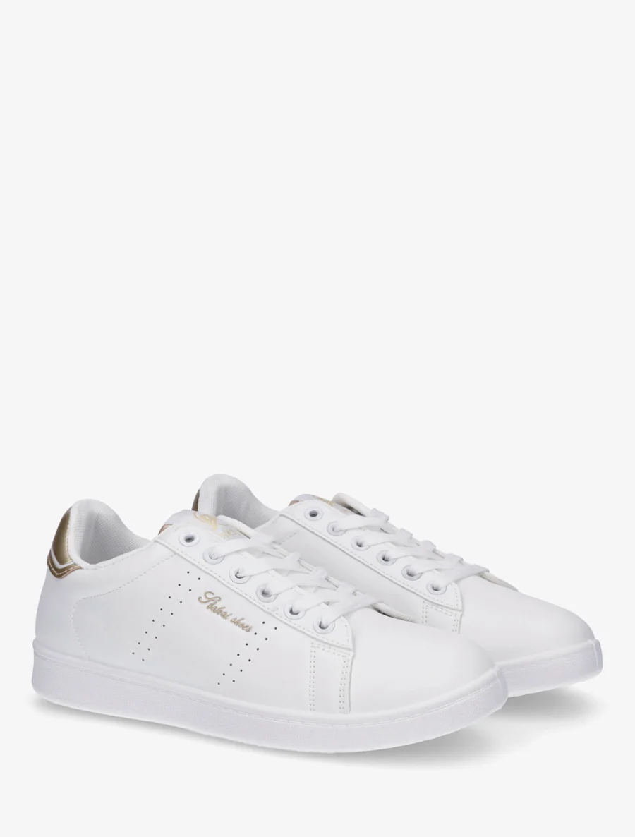 Sneakers van imitatieleer met geborduurde inscriptie - Goud - Image 4
