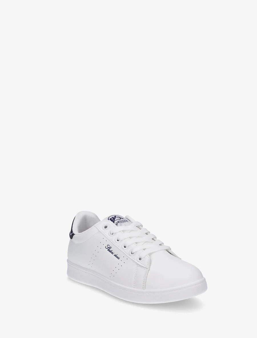 Sneakers van imitatieleer met geborduurde inscriptie - Marine - Image 2