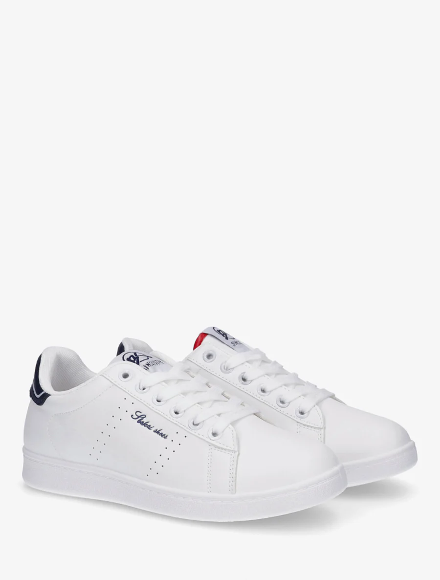 Sneakers van imitatieleer met geborduurde inscriptie - Marine - Image 4