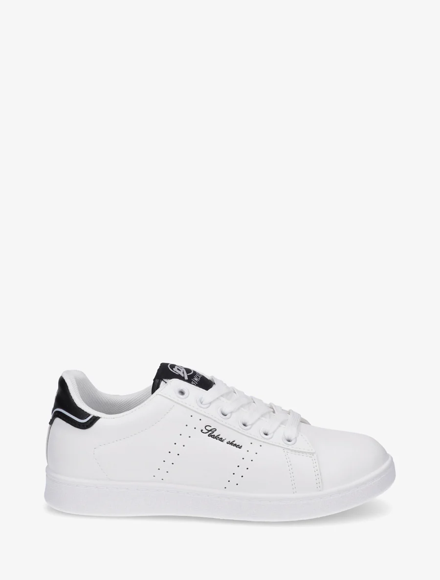 Sneakers van imitatieleer met geborduurde inscriptie - Wit/zwart