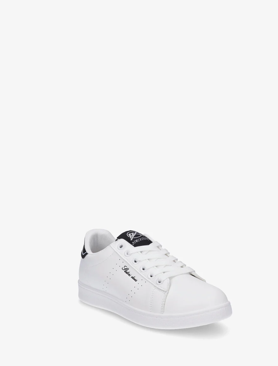 Sneakers van imitatieleer met geborduurde inscriptie - Wit/zwart - Image 2