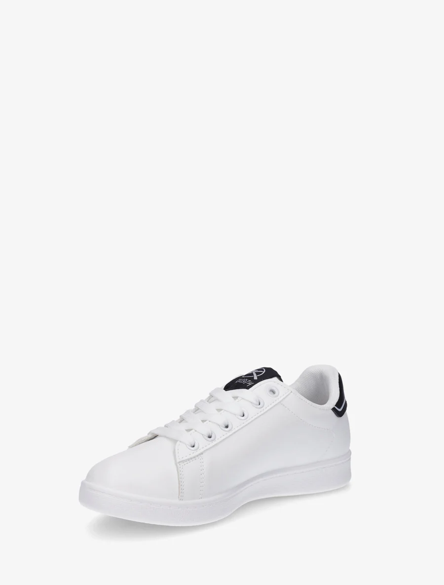 Sneakers van imitatieleer met geborduurde inscriptie - Wit/zwart - Image 3
