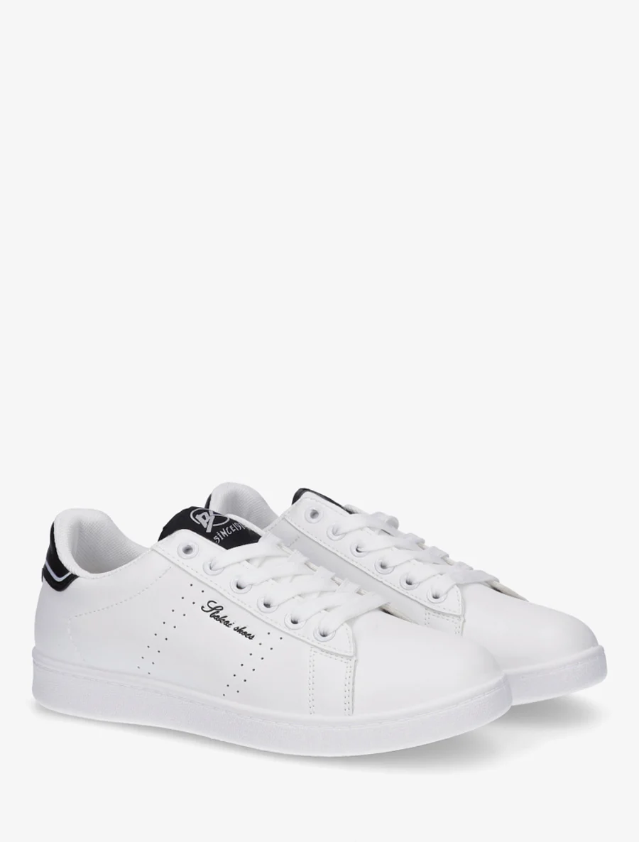 Sneakers van imitatieleer met geborduurde inscriptie - Wit/zwart - Image 4