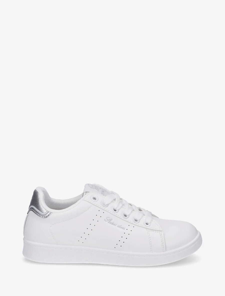Sneakers van imitatieleer met geborduurde inscriptie - Geld