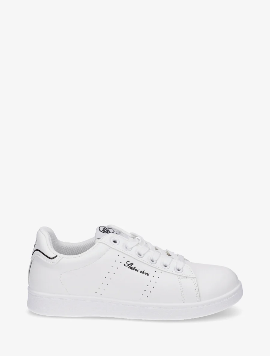 Sneakers van imitatieleer met geborduurde inscriptie - Wit