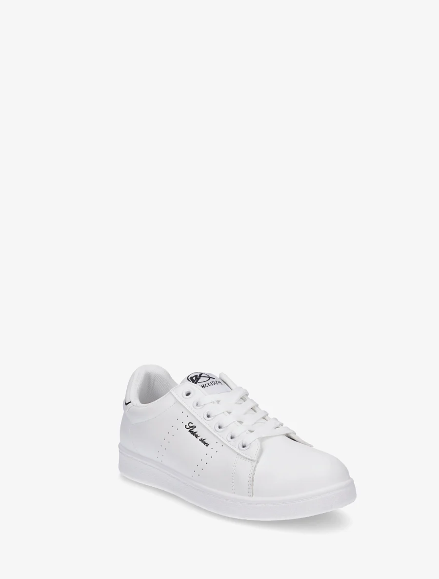 Sneakers van imitatieleer met geborduurde inscriptie - Wit - Image 2