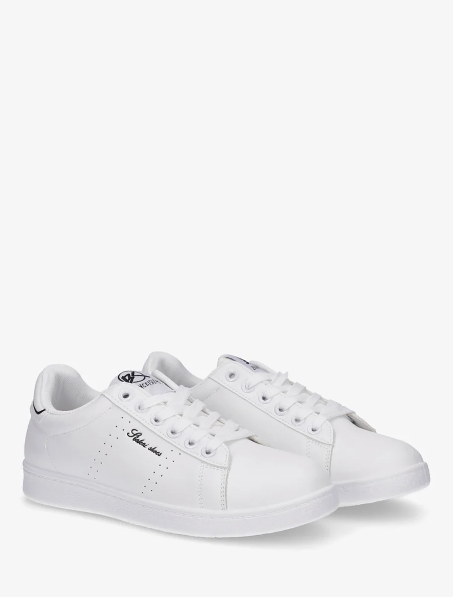 Sneakers van imitatieleer met geborduurde inscriptie - Wit - Image 4