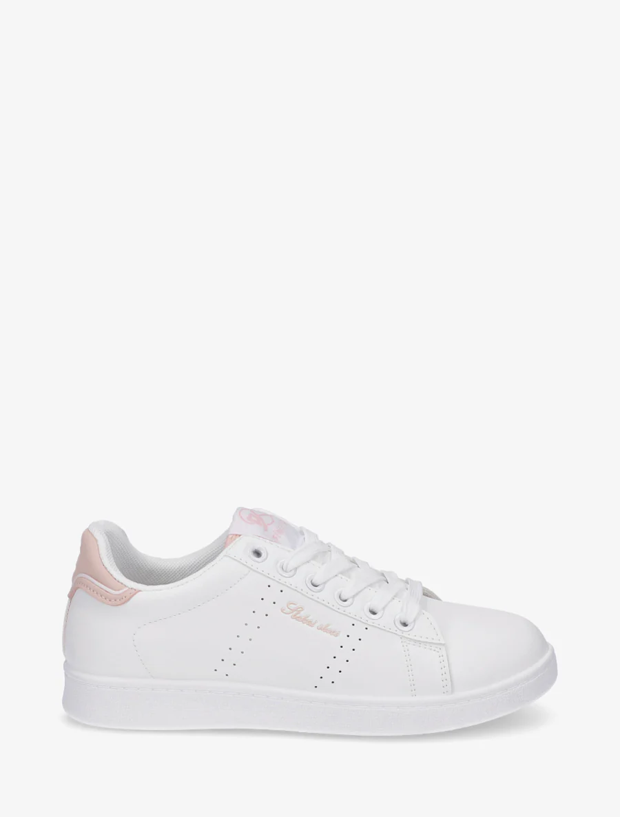 Sneakers van imitatieleer met geborduurde inscriptie - Roos