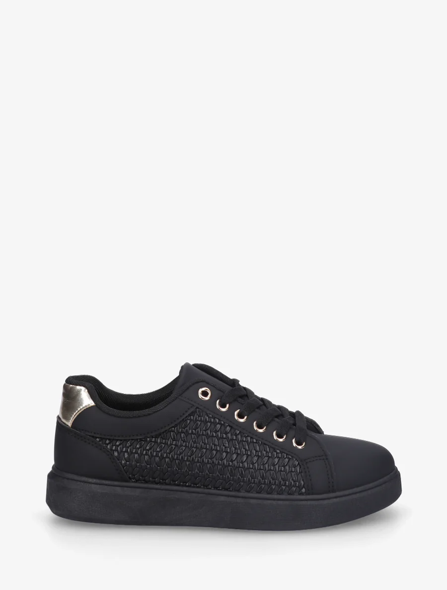 Sneakers van imitatieleer met geweven effect - Zwart