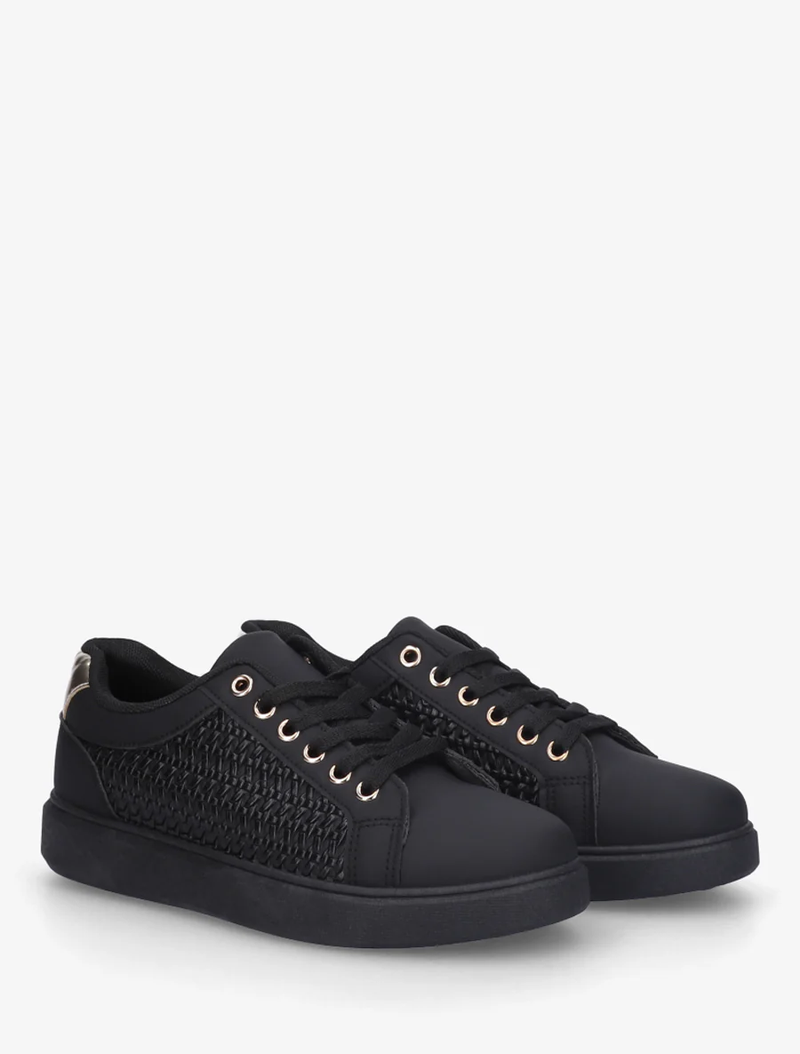 Sneakers van imitatieleer met geweven effect - Zwart - Image 4