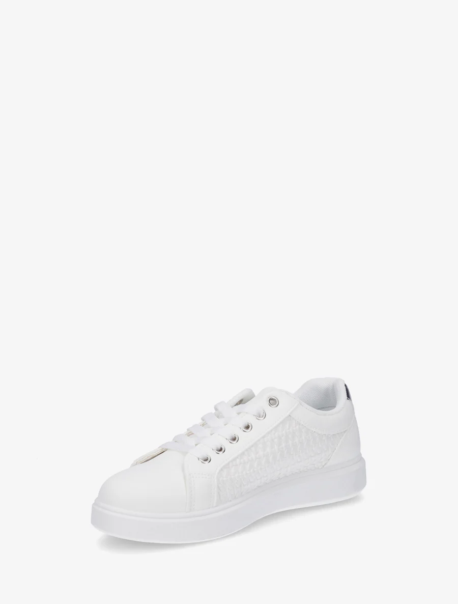 Sneakers van imitatieleer met geweven effect - Wit - Image 3