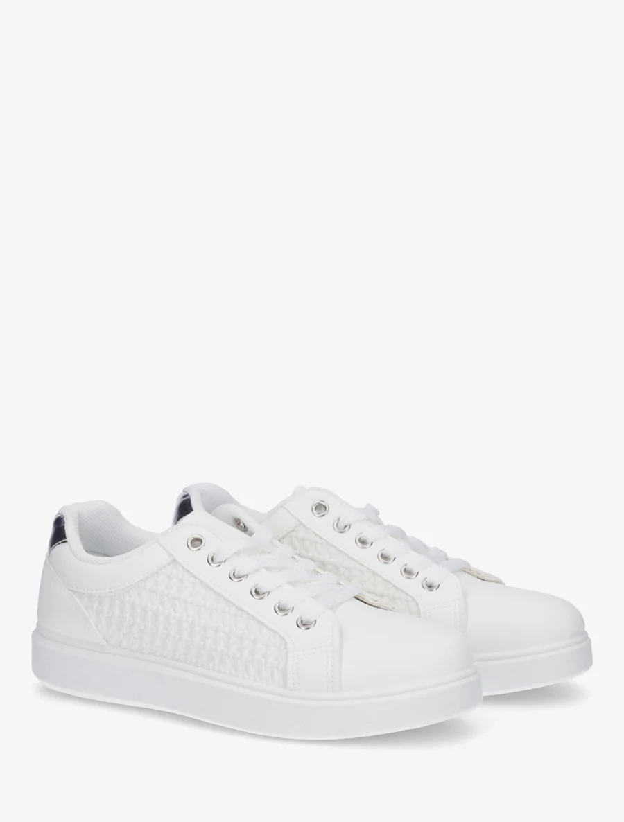 Sneakers van imitatieleer met geweven effect - Wit - Image 4