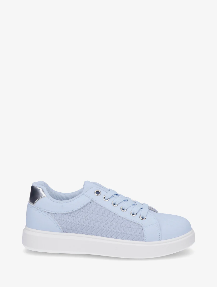 Sneakers van imitatieleer met geweven effect - Lichtblauw