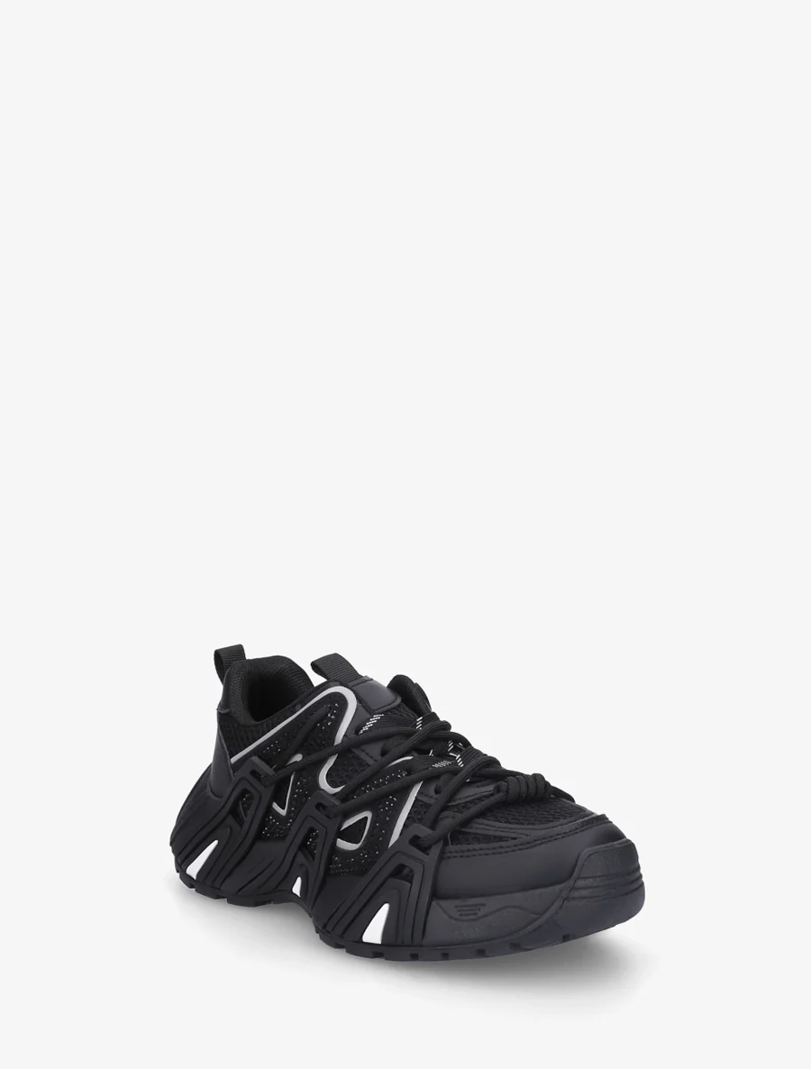 Sneakers van imitatieleer met inzetstukken van canvas - Zwart - Image 2