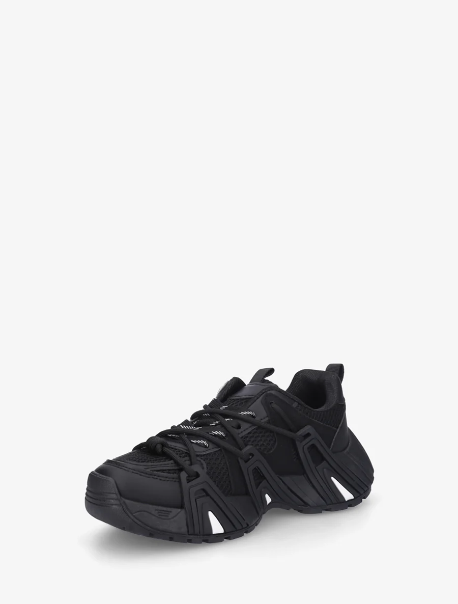 Sneakers van imitatieleer met inzetstukken van canvas - Zwart - Image 3