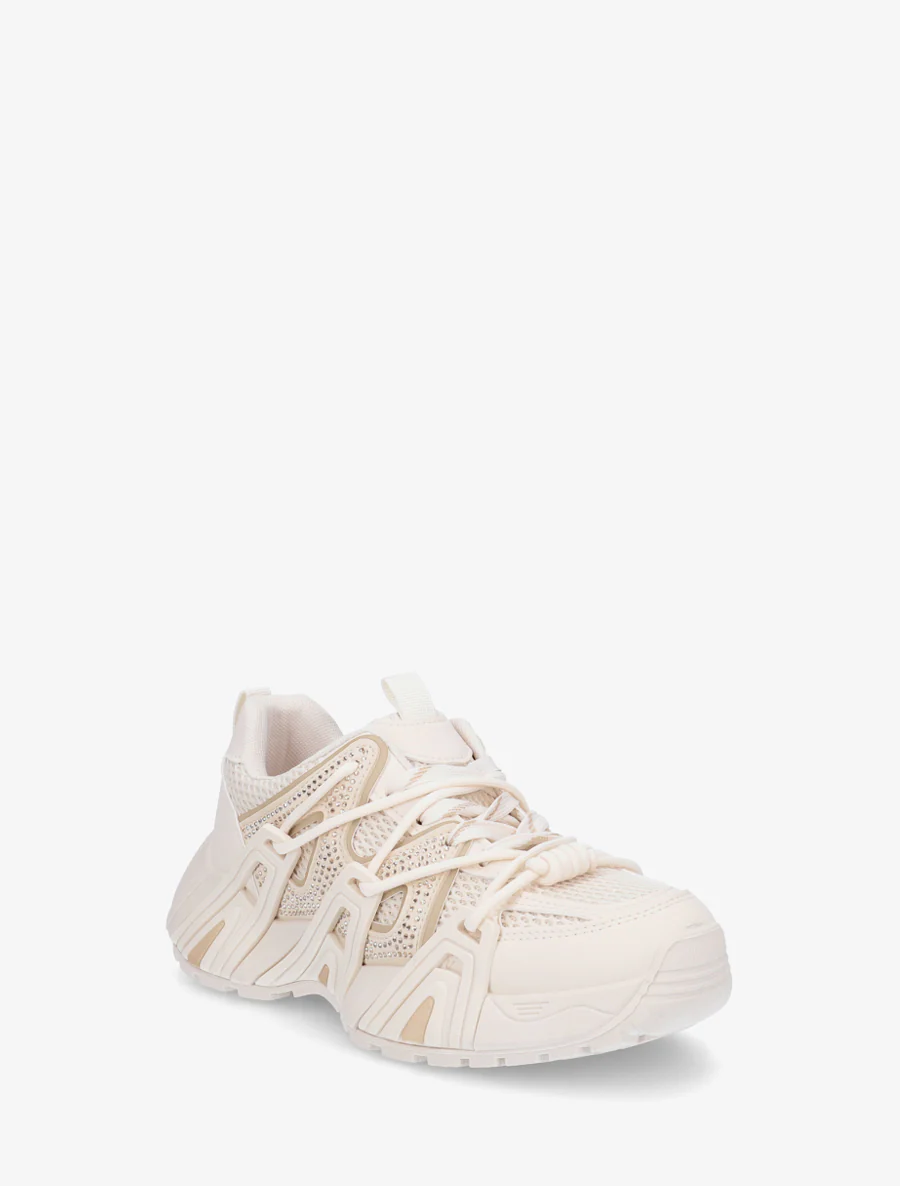 Sneakers van imitatieleer met inzetstukken van canvas - Beige - Image 2