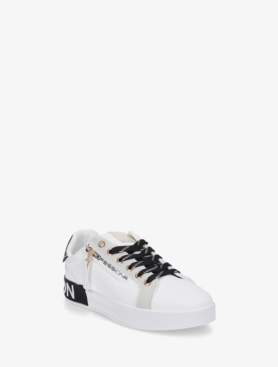 Sneakers van imitatieleer met iriserende band en ritssluiting - Wit - Image 2