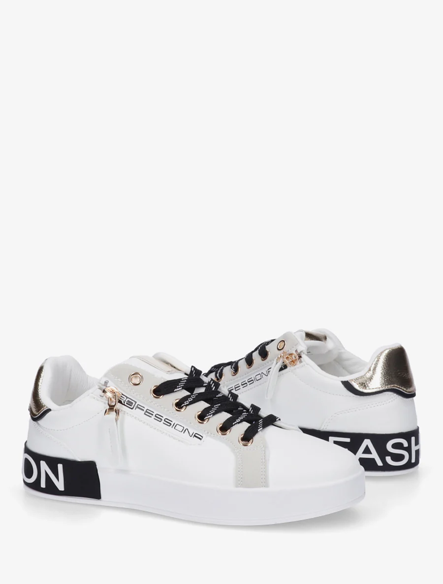 Sneakers van imitatieleer met iriserende band en ritssluiting - Wit - Image 4