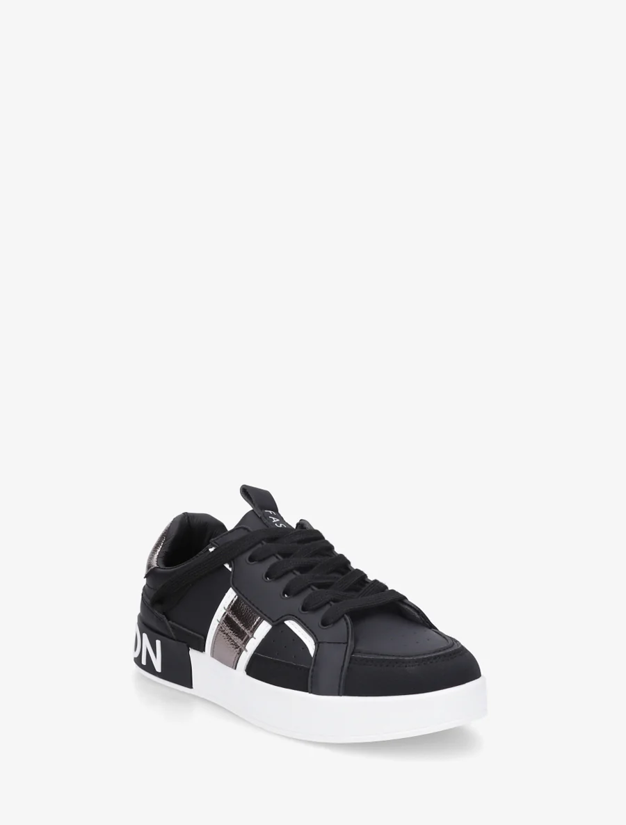 Sneakers van imitatieleer met iriserende band - Zwart - Image 2