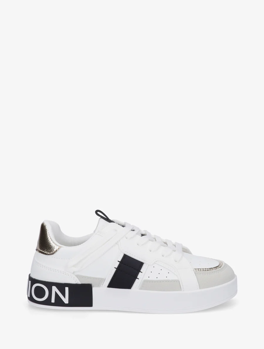 Sneakers van imitatieleer met iriserende band - Wit