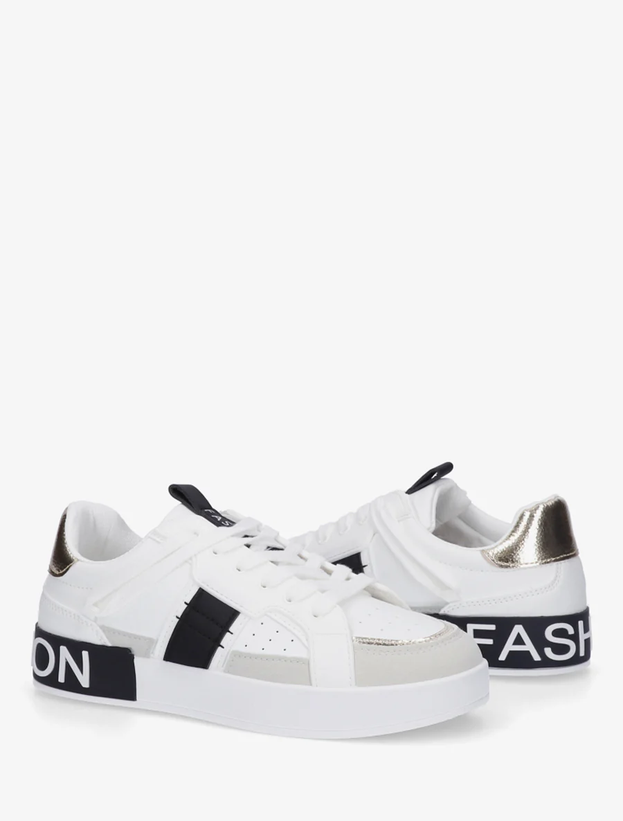 Sneakers van imitatieleer met iriserende band - Wit - Image 4