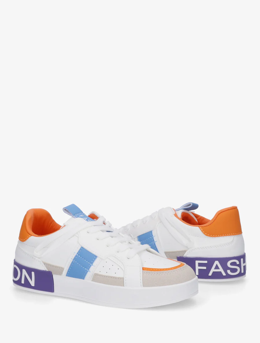 Sneakers van imitatieleer met iriserende band - Oranje - Image 4