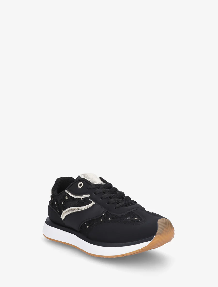 Sneakers van imitatieleer met margrietmotief - Zwart - Image 2