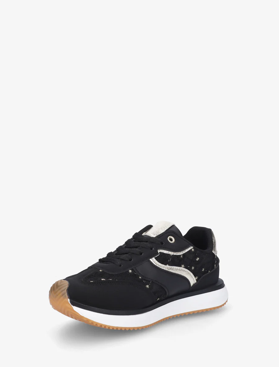 Sneakers van imitatieleer met margrietmotief - Zwart - Image 3