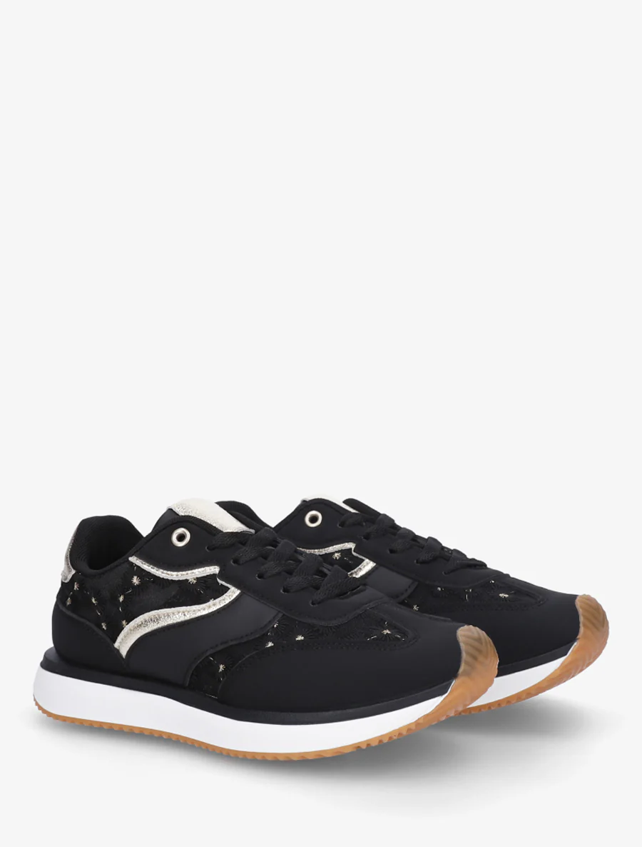 Sneakers van imitatieleer met margrietmotief - Zwart - Image 4