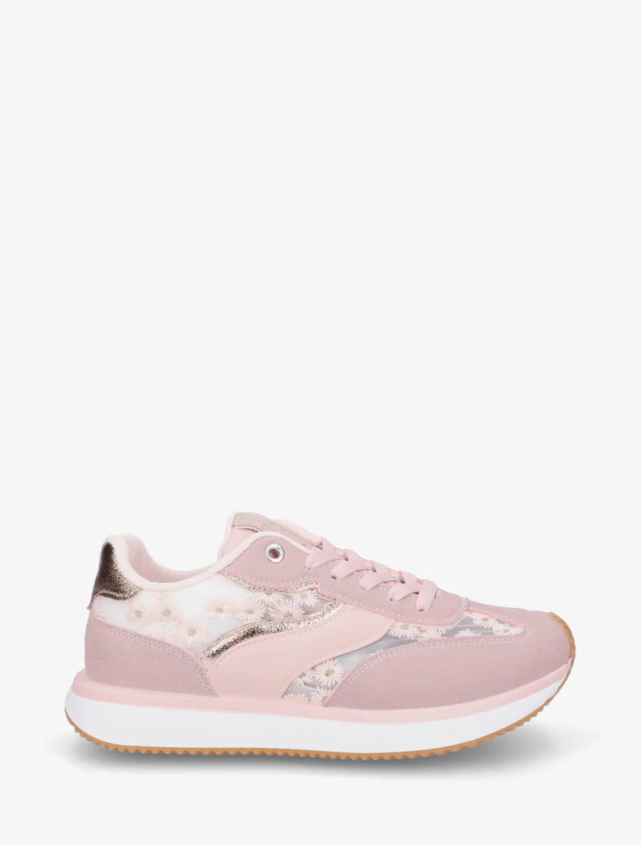 Sneakers van imitatieleer met margrietmotief - Roos