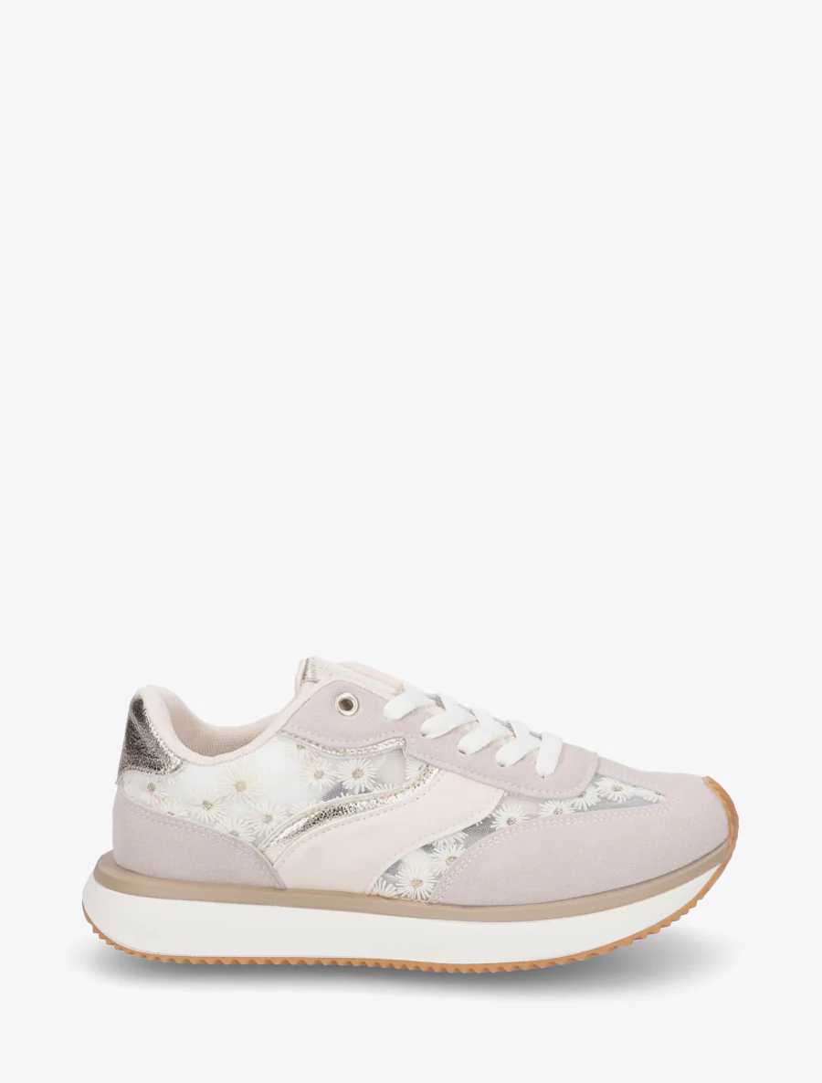 Sneakers van imitatieleer met margrietmotief - Goud
