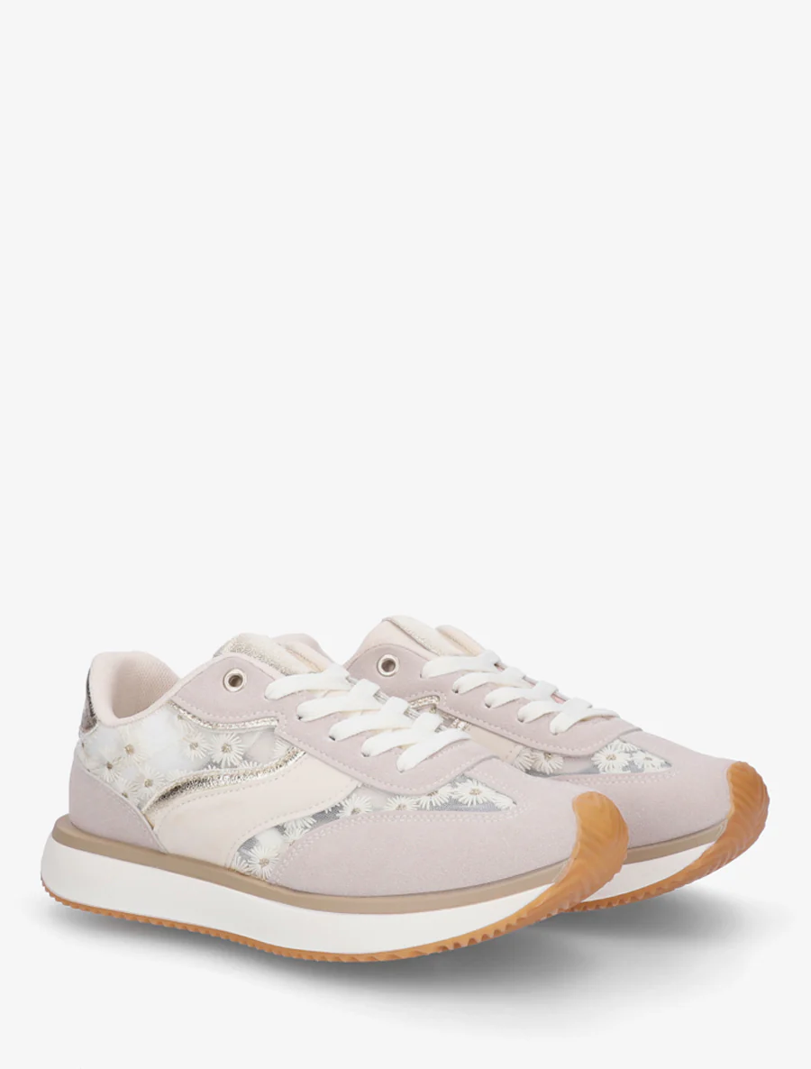 Sneakers van imitatieleer met margrietmotief - Goud - Image 4