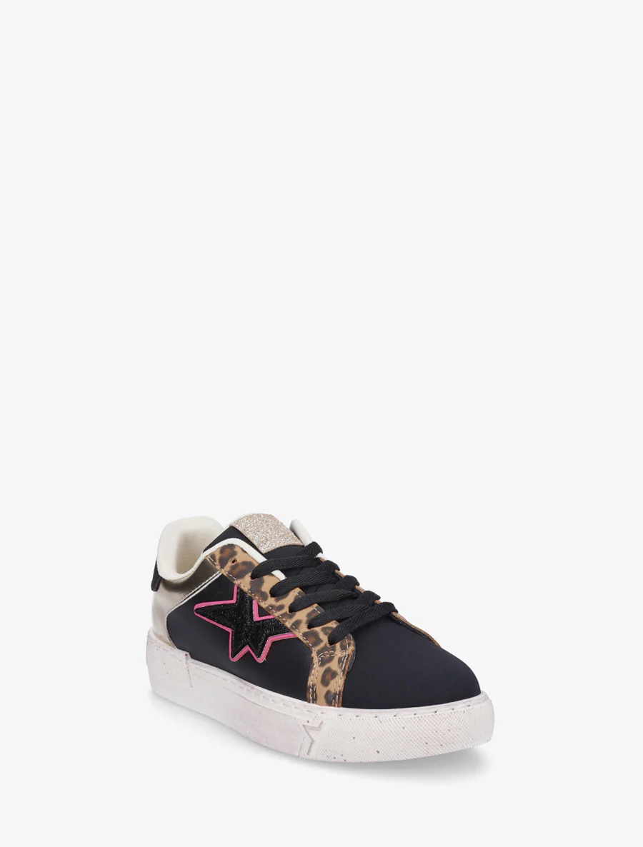 Sneakers van imitatieleer met sterpatroon - Zwart - Image 2