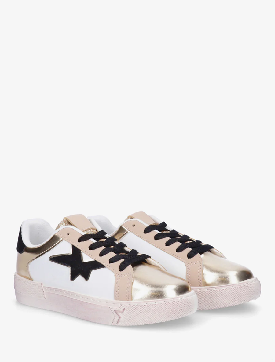 Sneakers van imitatieleer met sterpatroon - Goud - Image 4
