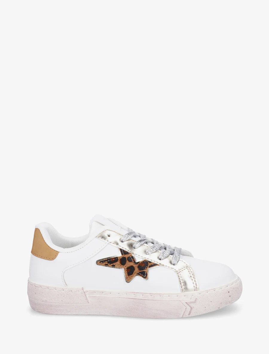 Sneakers van imitatieleer met sterpatroon - Wit