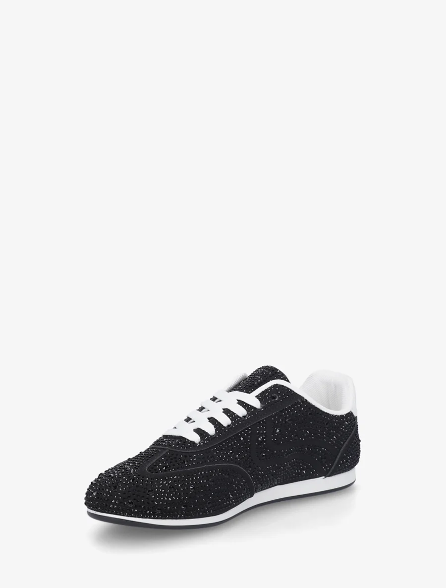 Sneakers van nubuck-effect met strass - Zwart - Image 3