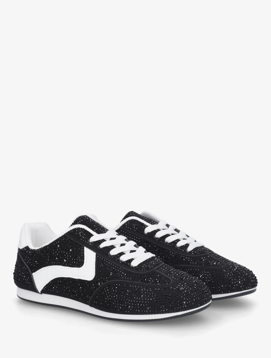 Sneakers van nubuck-effect met strass - Zwart - Image 4