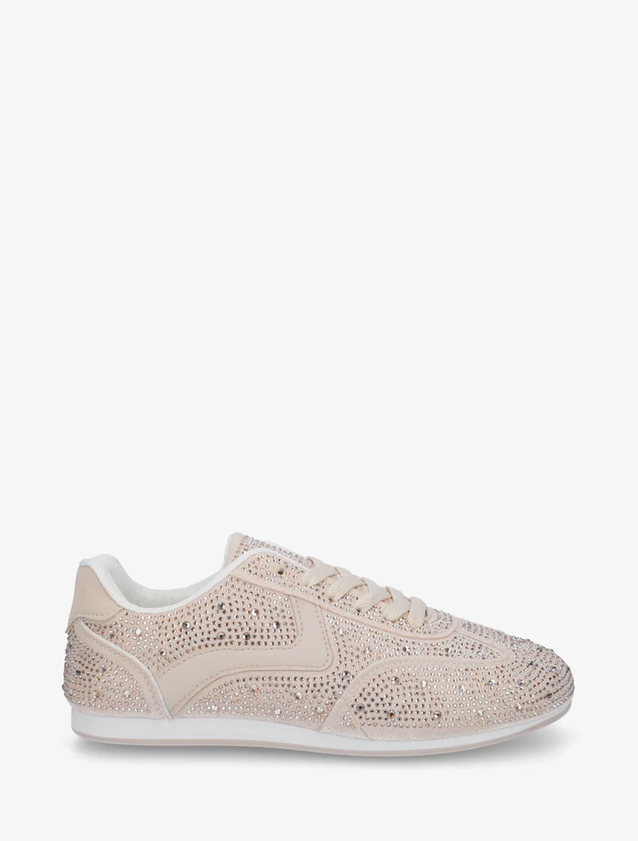 Sneakers van nubuck-effect met strass - Beige