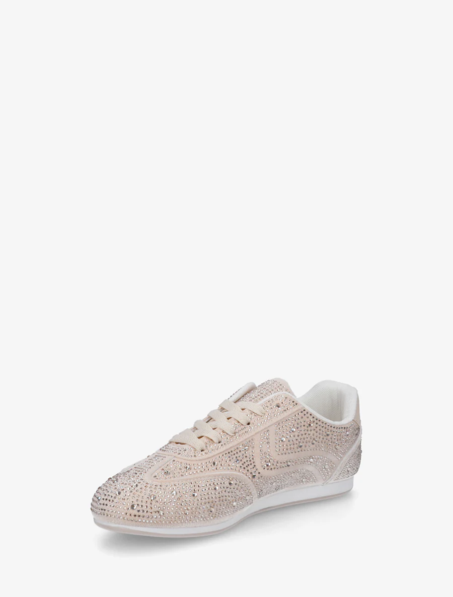Sneakers van nubuck-effect met strass - Beige - Image 3