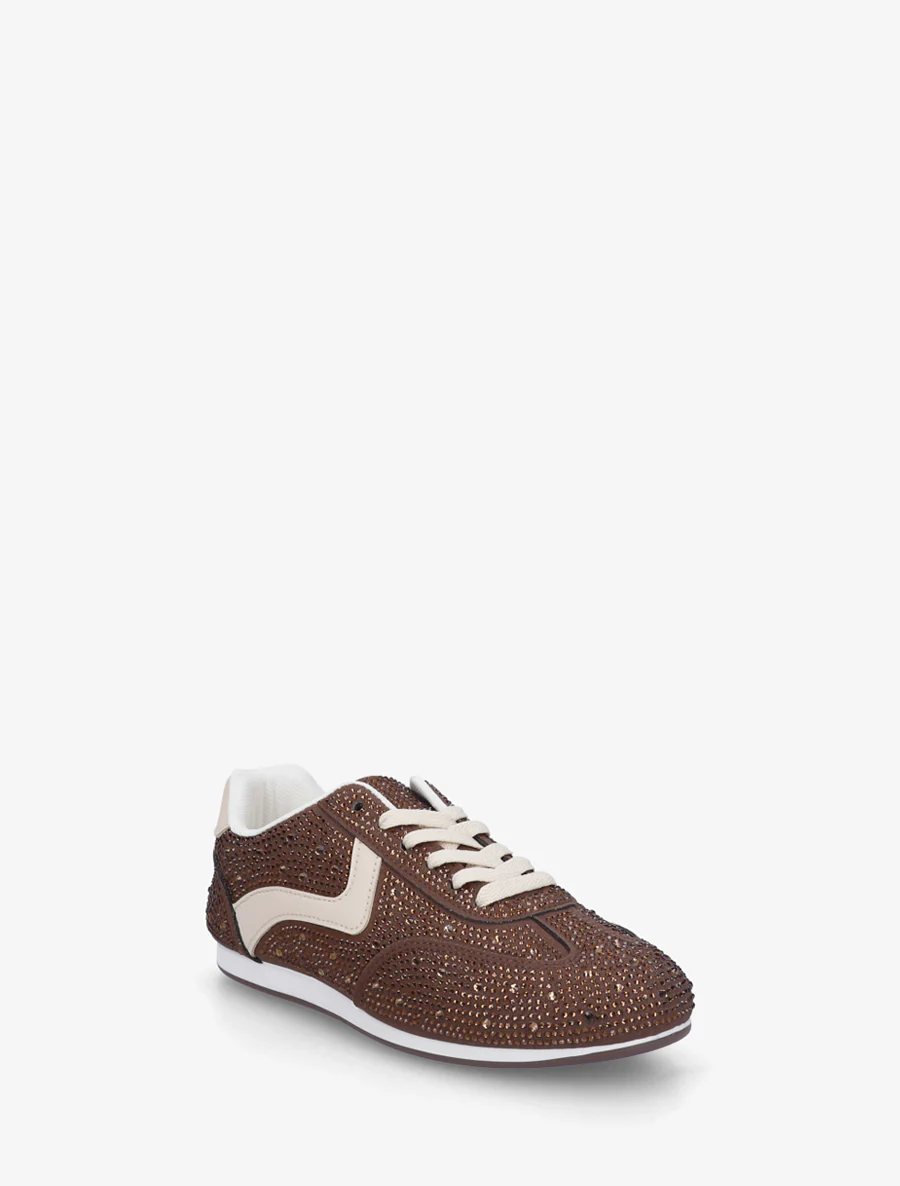 Sneakers van nubuck-effect met strass - Bruin - Image 2